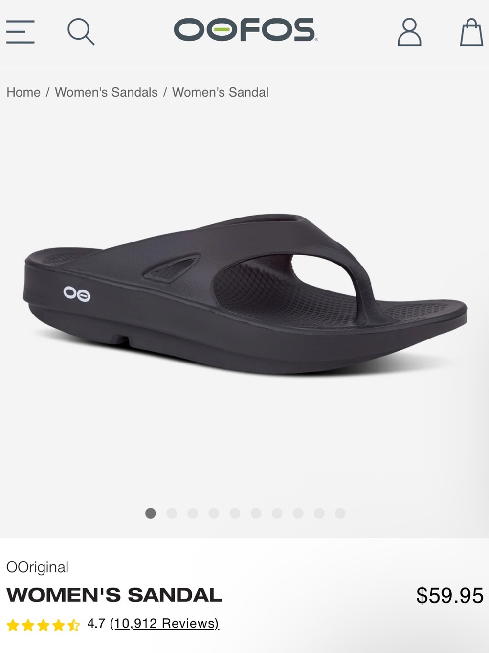 NEW OOFOS Ooriginal Recovery Flip-Flops Thong Sandals Black - Picture 2 of 8